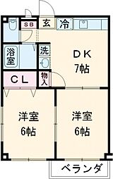サンライフ 2DKの間取図画像