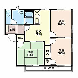フレグランスセブンA 2LDKの間取図画像