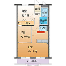 ハートフルタウン弐番館 2LDKの間取図画像