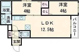 堺市西区浜寺昭和町3丁アパート 2LDKの間取図画像