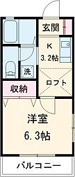 カーサ三俣 1Kの間取図画像