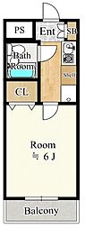 パピヨン大南 1Kの間取図画像