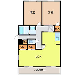 牧の原中央マンション 2LDKの間取図画像