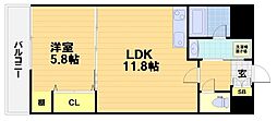 エリーフラッツ梅ノ宮 1LDKの間取図画像