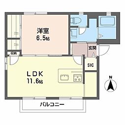 プロシードB 1LDKの間取図画像