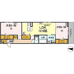 ロイヤルタウン富の原II 2LDKの間取図画像
