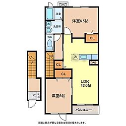 カーサベルデ草越 2LDKの間取図画像