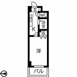 梅田エクセルハイツ 1Kの間取図画像
