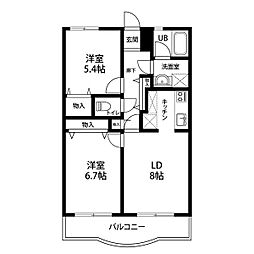 グリーンパーク樽井 2LDKの間取図画像