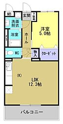 霧島市国分野口西マンション 1LDKの間取図画像