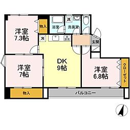 エムメイト綱町 3DKの間取図画像