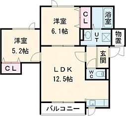 苫小牧市拓勇西町8丁目アパート 2LDKの間取図画像