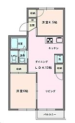 ラドンシティ鶴巻B 2LDKの間取図画像