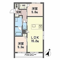 シャーメゾン ルーエ 2LDKの間取図画像