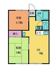 シティハイムスズキ 2DKの間取図画像