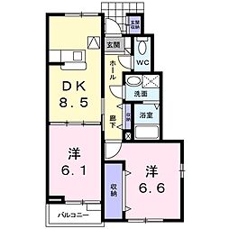 サンホープ 2DKの間取図画像
