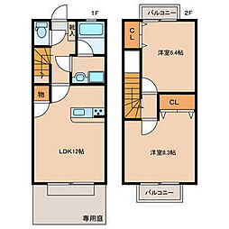 プレザントタウンB 2LDKの間取図画像