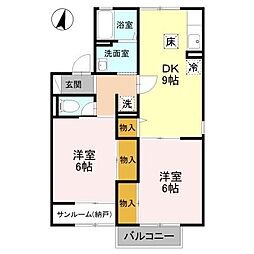 螢川館A棟 2DKの間取図画像