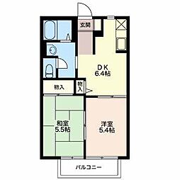 クレール須ケ口B棟 2DKの間取図画像