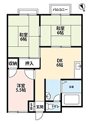 グランドハイツ幸福A棟 3DKの間取図画像