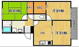 ドミール北開地 3DKの間取図画像
