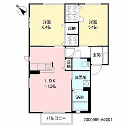 グランフィール華里 2LDKの間取図画像