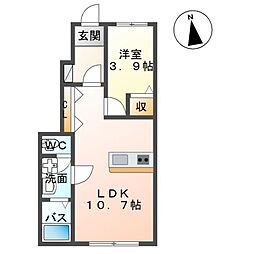 仮)白河中山下アパートB 1LDKの間取図画像