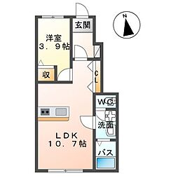 仮)白河中山下アパートB 1LDKの間取図画像