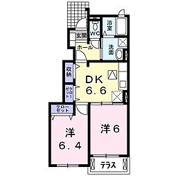 クラール・Ｙ 1階2DKの間取り