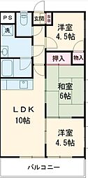 ドミール上ノ台B館 3LDKの間取図画像