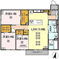 フース ヒュッゲ行橋II 3LDKの間取図画像