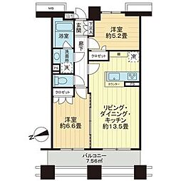 石神井公園ピアレスA棟ザ・タワー 2LDKの間取図画像