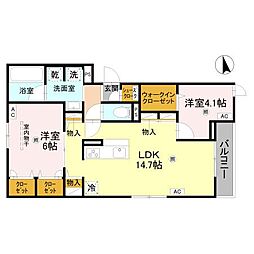 Clashist上住吉 2LDKの間取図画像