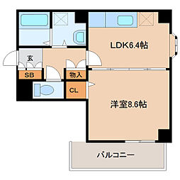 ベルソーレ木ノ下 1LDKの間取図画像