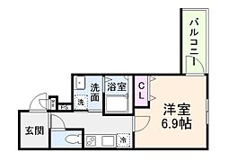 フジパレス喜連西 1Kの間取図画像