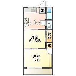 奥田ハイツ 2Kの間取図画像