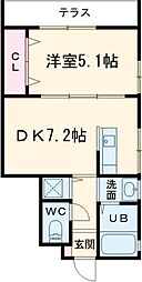 リブエール水田 1DKの間取図画像