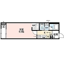 Rooms万代5 1Kの間取図画像