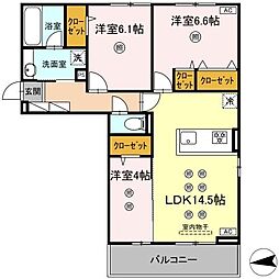 D-ROOM中原東 3LDKの間取図画像