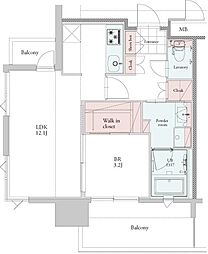 エンクレスト博多プレミア 1LDKの間取図画像