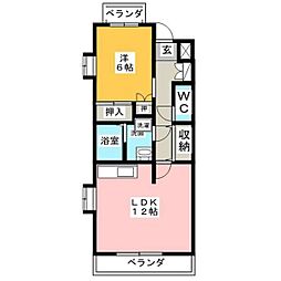 サンハイツ花の木 1LDKの間取図画像