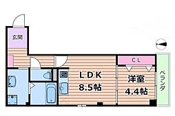 ソリティア茨木 1LDKの間取図画像