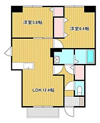 シャルマン・タツミA 2LDKの間取図画像