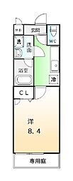 フジパレスフォーゲル1番館 1Kの間取図画像