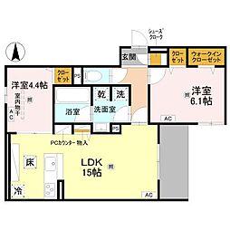COCORU平野西 2LDKの間取図画像