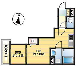 仮称)西区今宿東1丁目B棟新築AP 1DKの間取図画像