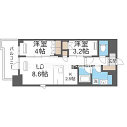 K-COURT谷町四丁目 2LDKの間取図画像