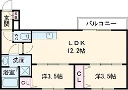 TIO四條畷 2LDKの間取図画像