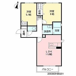 フェリーチェ一水B 2LDKの間取図画像