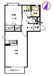 ドミール津久礼 1LDKの間取図画像